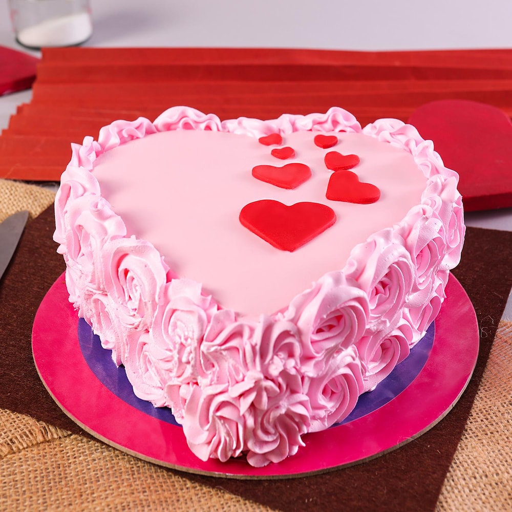 Floral Strawberry Heart Cake