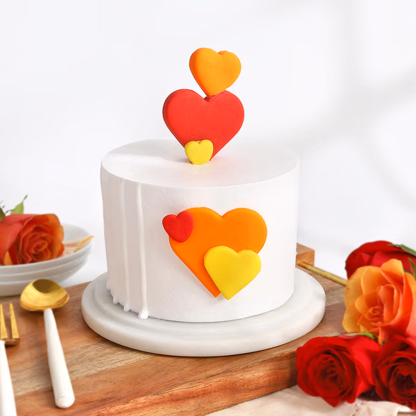 Single Red Rose with Hearty Mini Birthday Cake