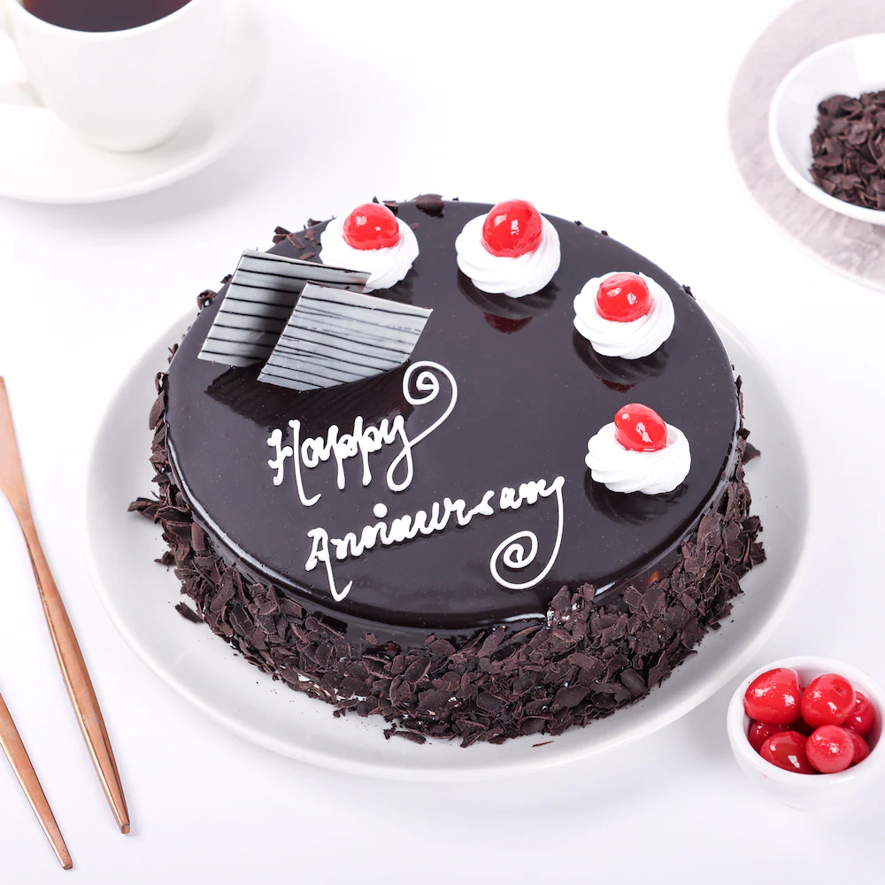 Red Roses & Black Forest Anniversary Cake