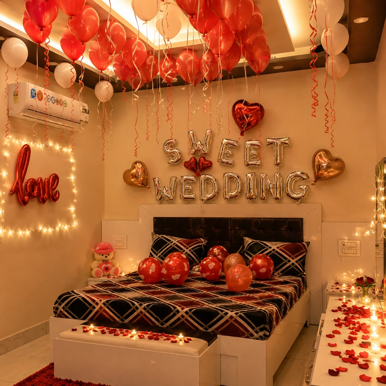 Hotel Room Decoration for Wedding First Night