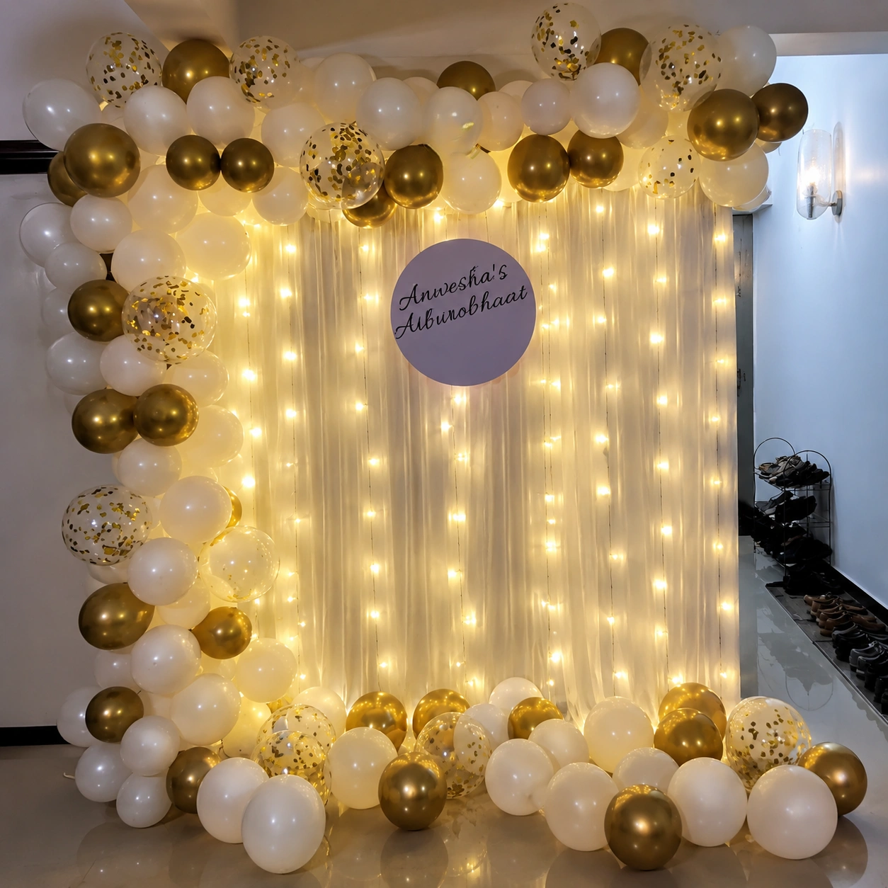 Gold White Annaprashan Backdrop