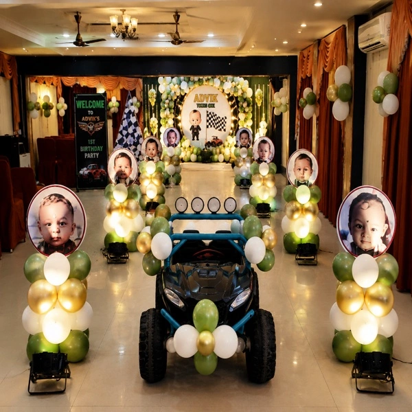 Baby Racer Theme Birthday Celebration Setup