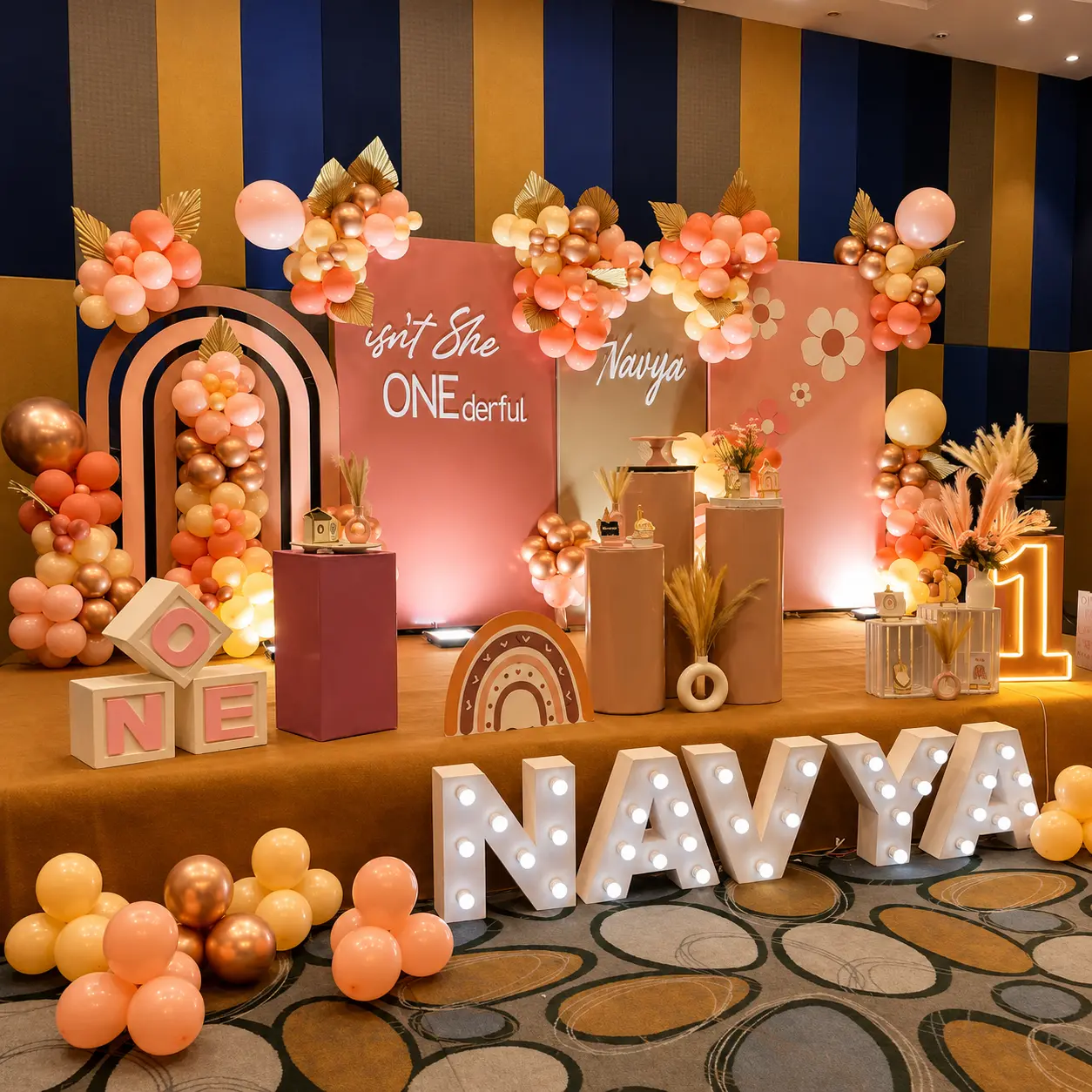 Pastel Peach 1st Birthday Stage Setup