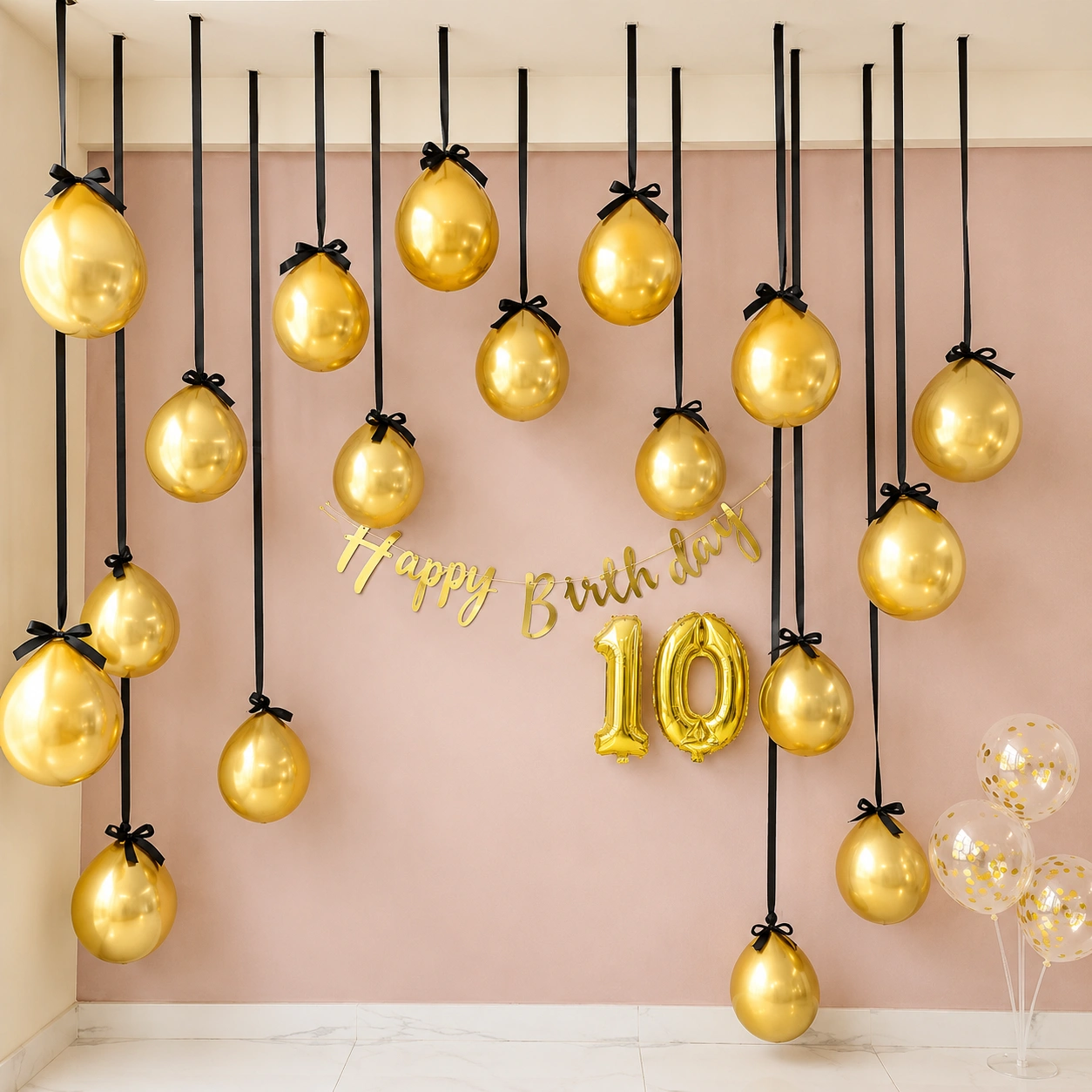 Golden Hanging Balloon Birthday Décor